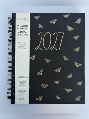 Rae Dunn 2027 Bees Large Size Hard Cover Spiral 17-month Planner (Kraft/Black)